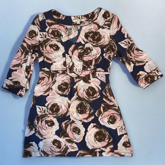 Boden mini dress/tunic in deep blue w pink floral SIZE 6P - Picture 1 of 12